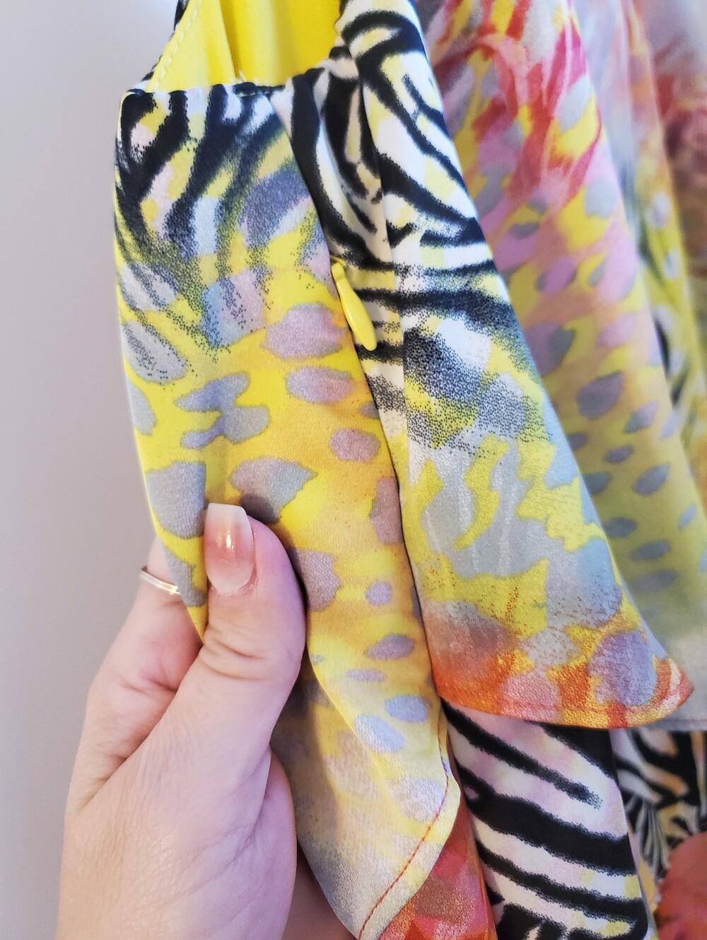 Simon Chang- Tiered Tropical Zebra Print Party Midi Dress Sz.10-12 PTP 23 - Picture 7 of 9